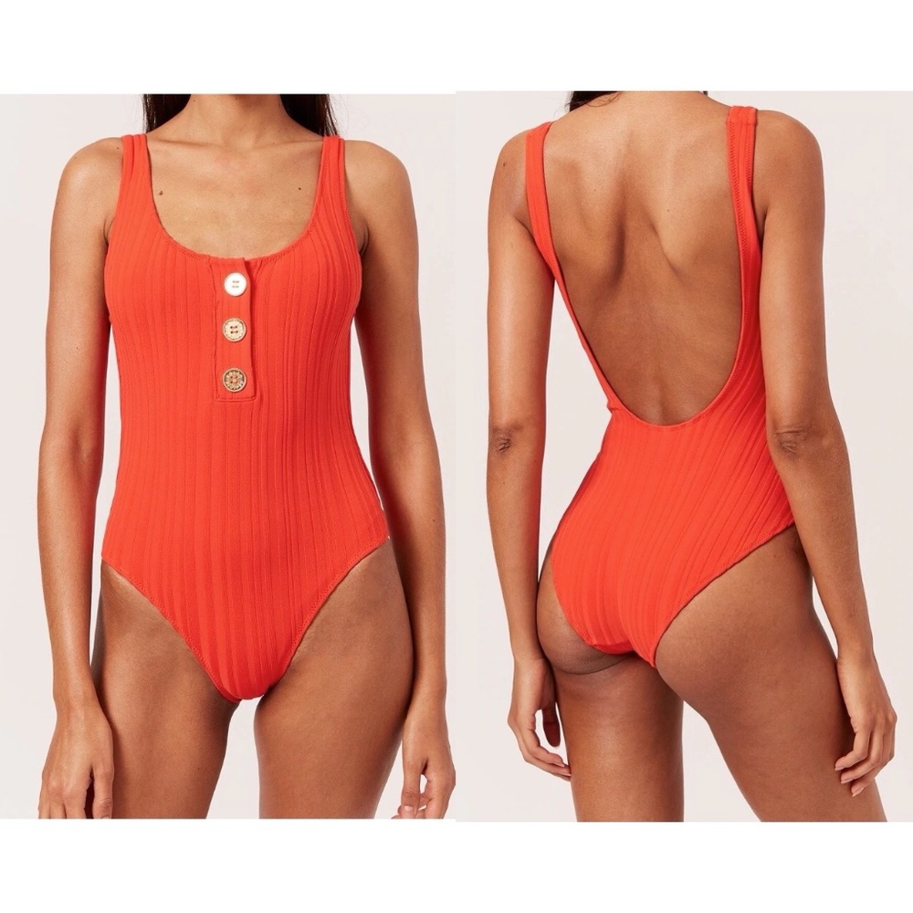 Solid & striped Ann marie button ribbed swimsuit FIRM PRICE NO OFFERS CONSIDERED